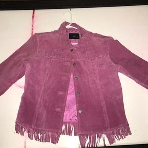 Pink Vintage Fringe Leather Jacket